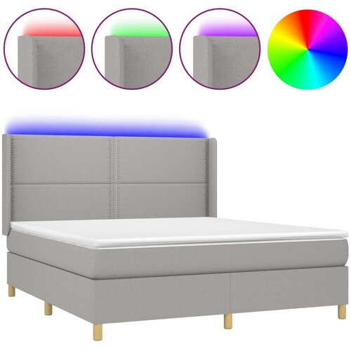  Krevet box spring s madracem LED svjetlosivi 180x200 cm tkanina Slike