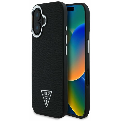 Guess PU Grained Triangle Logo Zadn&iacute; Kryt pro iPhone 16 Black Ovitek za telefon Vijolična Cene
