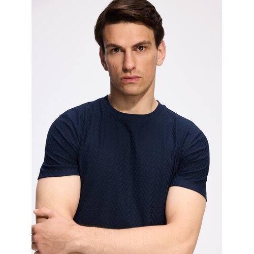 Reserved Strukturirana majica slim fit - mornarsko plava Cijene