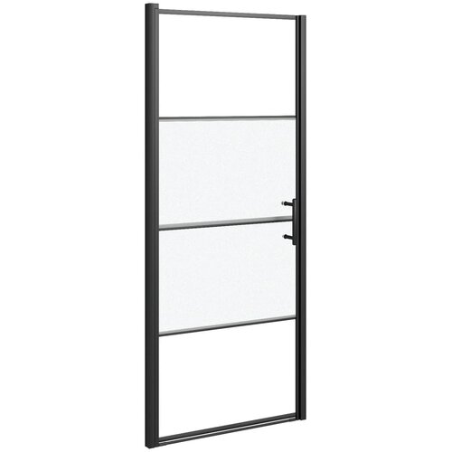  Vrata za tu&amp;scaron;-kabinu 91x195 cm napola mutno kaljeno staklo crna Slike