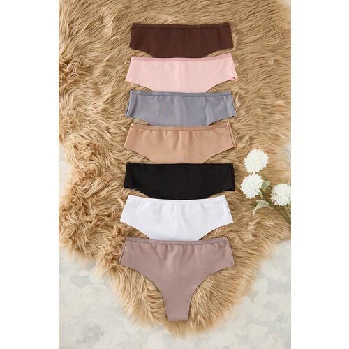 Trendyol Black-Multicolored 7-Pack Micro Plain Thong Panties Slike