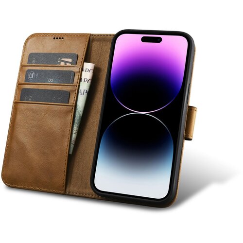 ICARER 2v1 usnjena preklopna torbica za iPhone 14 Pro Max Anti-RFID Oil Wax Wallet Case svetlo rjava, (21521973) Cene