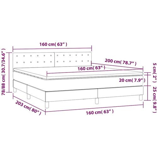  box spring s madracem LED svjetlosivi 160x200 cm tkanina Slike