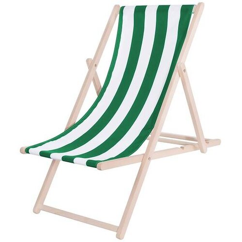 springos Zložljiv ležalnik za na plažo, izdelan iz lesa z belo in zeleno črtasto tkanino., (21629377) Cene