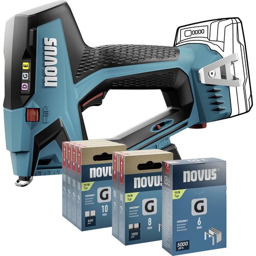 Novus TOOLS baterijski spenjalnik J-551 set + 9.800 sponk - kompatibilen z 18V Li-Ion CAS baterijo - brez baterije in polnilca - za ploščate žične sponke 6-14 mm in žeblje 16 mm Tools, (21507341) Cene