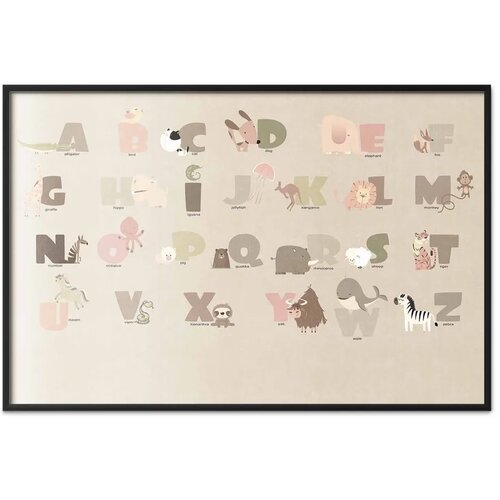 Plakat - Beige Alphabet 90x60 Crni okvir Slike