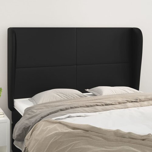 VidaXL Vzglavje z u&amp;scaron;esi črn 147x23x118/128 cm umetno usnje Slike