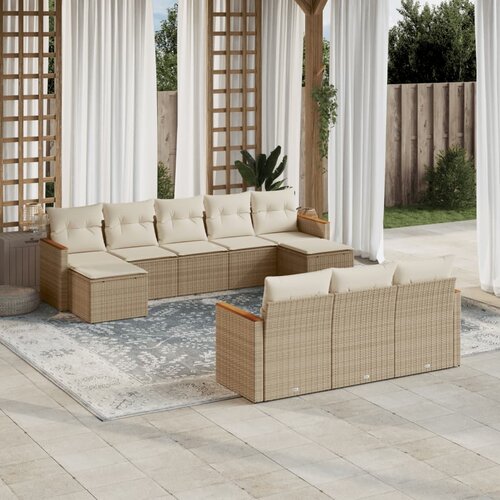 VidaXL 10-dijelni set vrtnih sofa s jastucima bež od poliratana Slike