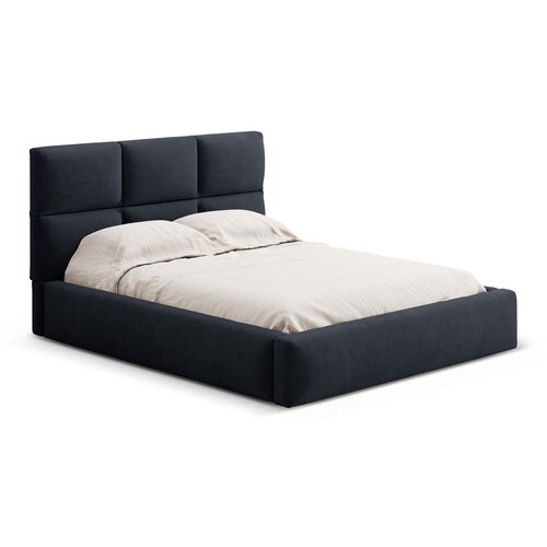 Windsor & Co Sofas Temno modra oblazinjena zakonska postelja s prostorom za shranjevanje z letvenim dnom 200x200 cm Libera – Cene