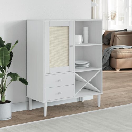  Visoka komoda SENJA bijela izgled ratana 90x40x112 cm borovina Cijene
