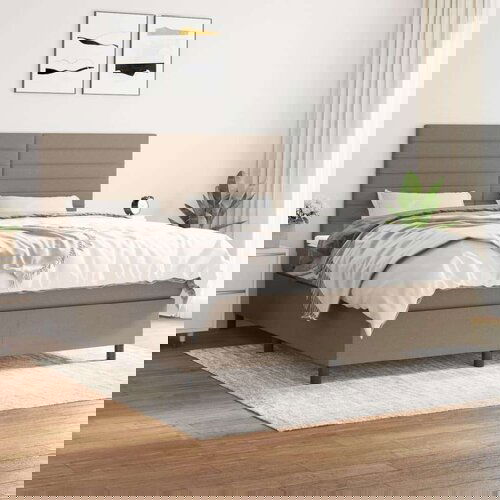  Box spring postelja z vzmetnico taupe 160x200 cm blago, (20894819) Slike