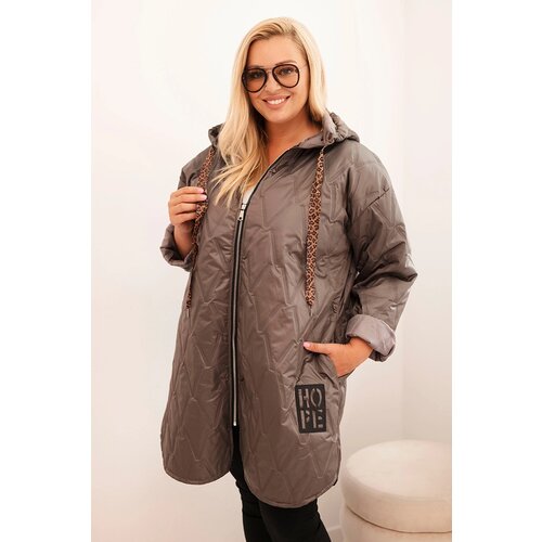Kesi Włoski Women's Plus Size quilted jacket with a hood and the inscription HOPE cappuccino Cene