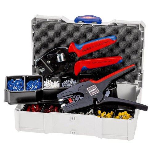 Knipex samopode&amp;scaron;avajuća kle&amp;scaron;ta za krimpovanje za hilzne + automatska kle&amp;scaron;ta za skidanje izolacije multistrip u tanos mini-systainer&amp;reg; plastičnoj kutiji sa izolovanim hilznama (97 90 17) Slike