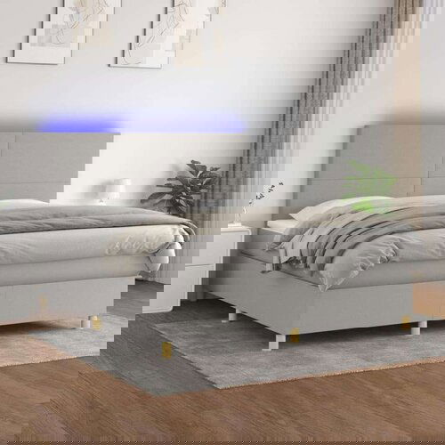  Box spring postelja z vzmetnico LED sv. siva 180x200 cm blago, (20789305) Cene