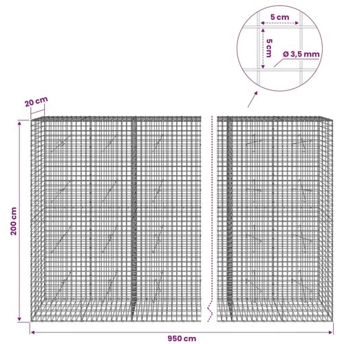  Gabion s žicom debljine 3 5 mm i mrežom 5x5 cm 950x20x200 cm - 20 cm 200 cm 950 cm Slike