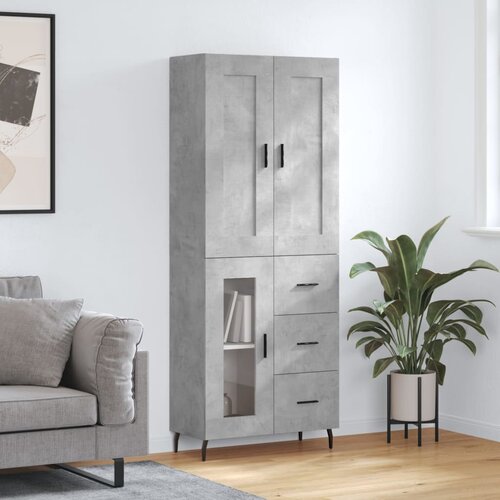 VidaXL Visoka komoda betonsko siva 69,5x34x180 cm inženirski les Slike