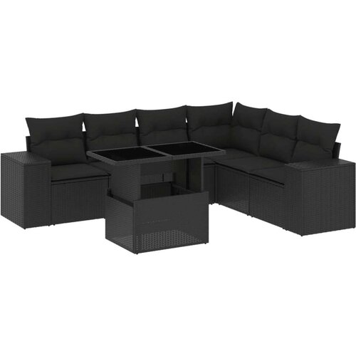 VidaXL 7-dijelni set vrtnih sofa od poliratana s jastucima crni Slike