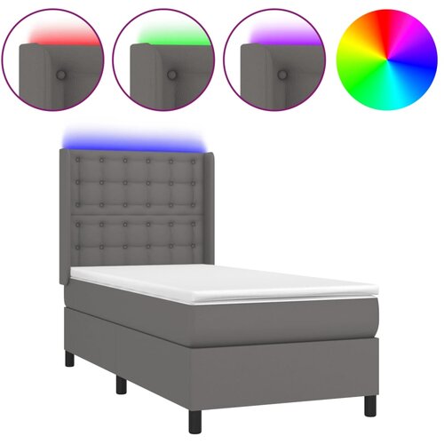  Krevet box spring s madracem LED sivi 90x200 cm od umjetne kože Slike