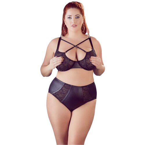 Cottelli Plus Size - Modrček in spodnje perilo s križnimi naramnicami (črno) - 85E/L Cene