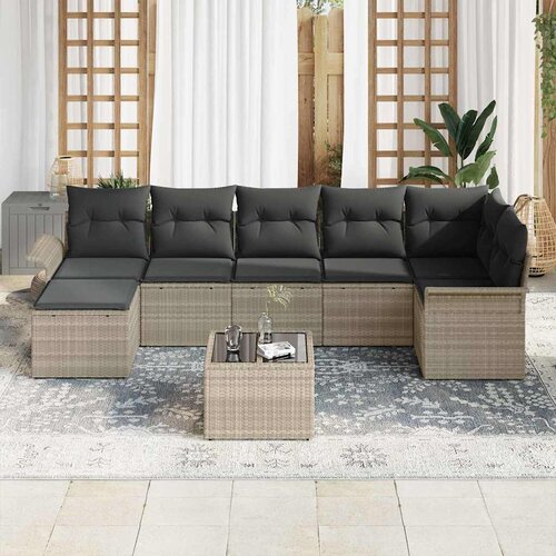  Sjedeća garnitura za vrt 8 kom. Svijetlo siva poliratan 297,5 x 132,5 x 69 cm Slike