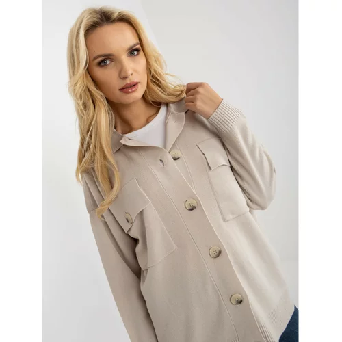 Fashionhunters Light beige knitted cardigan with buttons