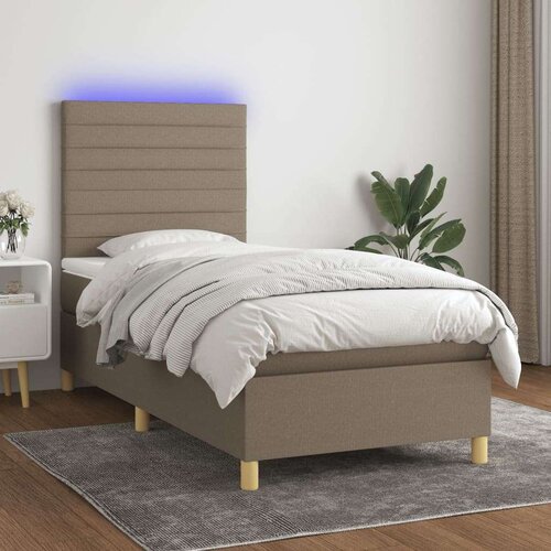 Box spring s madracem LED smeđesivi 90x200 cm tkanina Slike