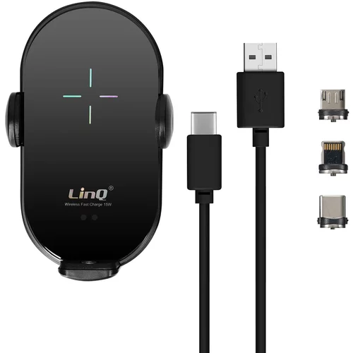 LINQ 15W QI avtomobilsko držalo za pametni telefon 3 magnetni konektorji Lightning, USB-C, Micro USB - (20649908)