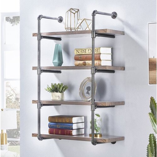 Hanah home Boruraf106 WalnutBlack Pipe Shelf Cene