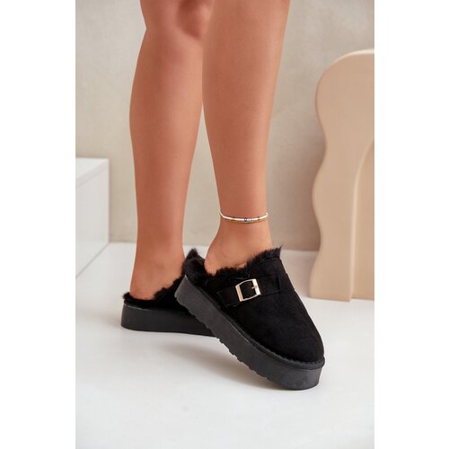 FK1 Women&amp;#039;s Slippers On Thick Sole With Fur And Buckle Black Linneola Slike