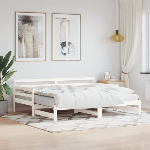VidaXL Izvlečna dnevna postelja bela 90x190 cm trdna borovina Slike
