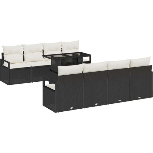  Set vrtnog kauča od 9 dijelova s jastučićima crni poli ratan  Dvo sjedalo vrtni kauč s jastučićima crni poli ratan Cijene