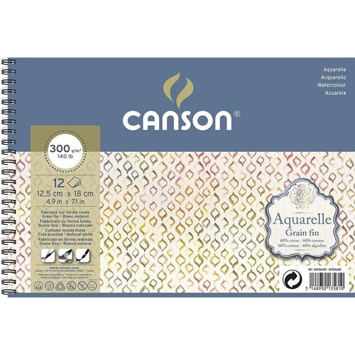 Canson Blok akvarelni spirala Aquarelle 12,5x18 cm 300 g, 12 listni; Cold Presse, (22005376) Cene