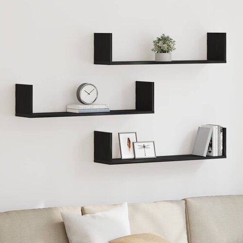 VidaXL Stenska polica 3 kosi črna hrast 80x18x18 cm inženirski les Slike