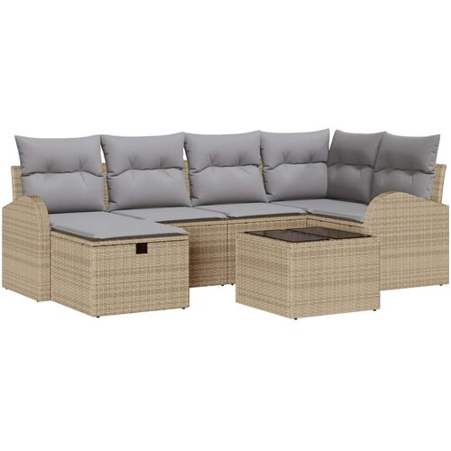  Set od 7 dijelova vrtnog kauča s jastučićima bež poliratanski Cijene