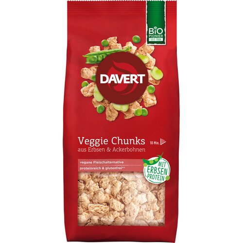 Davert Bio Veggie ko&scaron;čki (Chunks &ndash; na osnovi grahovih proteinov) - 100 g Cene