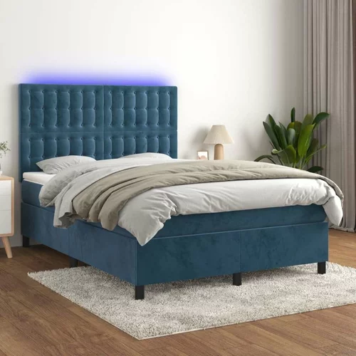  Box spring postelja z vzmetnico LED temno modra 140x200cm žamet, (20899230)