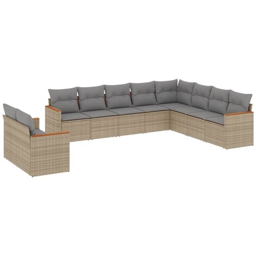  10-dijelni set vrtnih sofa s jastucima bež od poliratana Slike