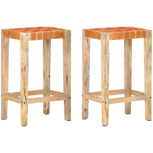  Barski stolci od prave kože 2 kom smeđi 75 cm