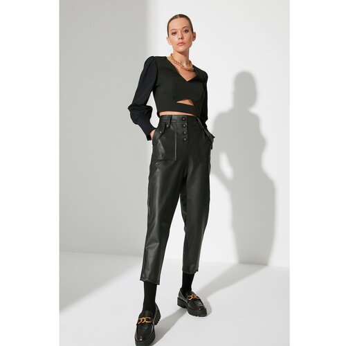 Trendyol Limited Edition Black Front Buttoned Trousers Cene