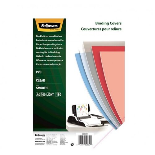 Fellowes Folija za koričenje 5375901, PVC, A4, 180mic, Providna, 100 komada Slike