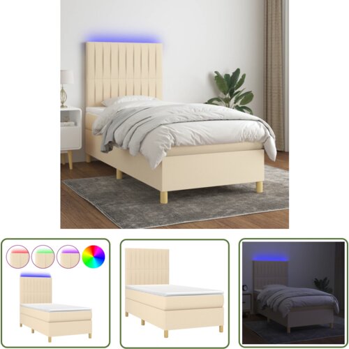 The Living Store Box spring postelja z vzmetnico LED krem 90x190 cm blago - Box Spring Postelja, (21737690) Cene