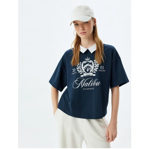 Koton Polo Collar T-Shirt College Printed Short Sleeve