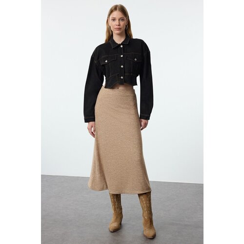 Trendyol Mink High Waist Flared Form Midi Length Soft Knitted Skirt Slike