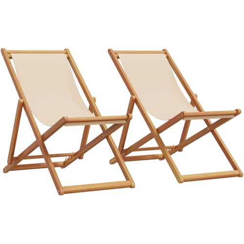  Sklopive stolice za plažu 2 kom od tkanine i masivnog drva bež Cene