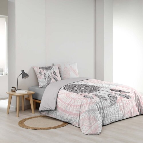 Douceur d int&amp;eacute;rieur Bijela/ružičasta pamučna posteljina za bračni krevet 200x200 cm Namaste &amp;ndash; Slike
