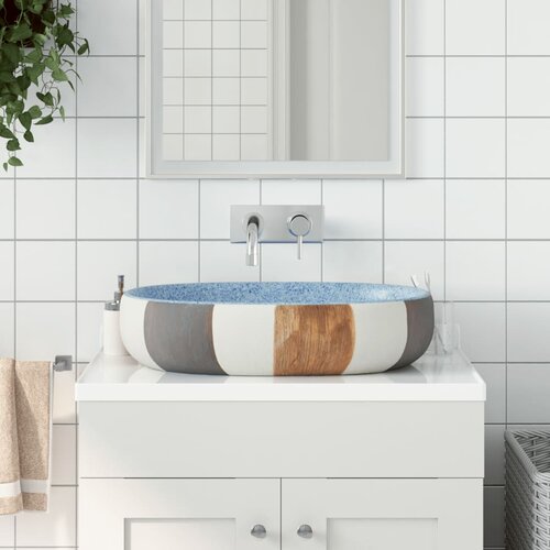 vidaXL nadpultni umivalnik večbarven ovalni 59x40x14 cm keramika Cene