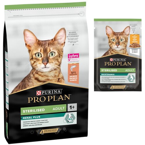 Pro Plan suha mačja hrana + 6 x 85 g mokre hrane gratis! - Sterilised Adult Renal Plus losos (3 kg) + Pi&scaron;čanec (6 x 85 g) Cijene