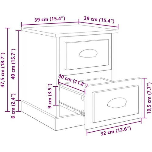  Noćni ormar s ladicama 2 pcs Crni hrast 39 x 39 x 47.5 cm Slike