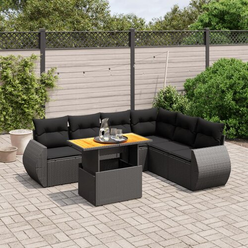 VidaXL 7-dijelni set vrtnih sofa od poliratana s jastucima crni Slike