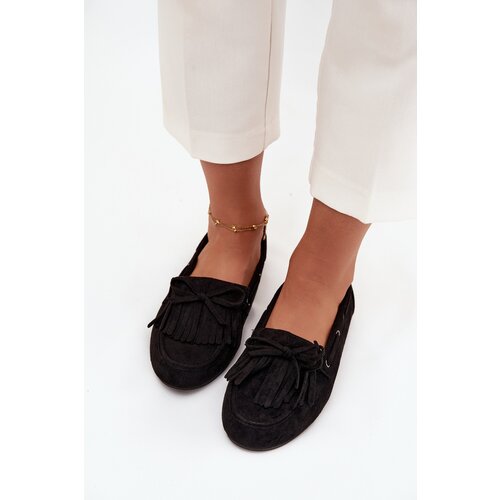 Boto Women's moccasins with fringes and bow black Olivianne Cijene